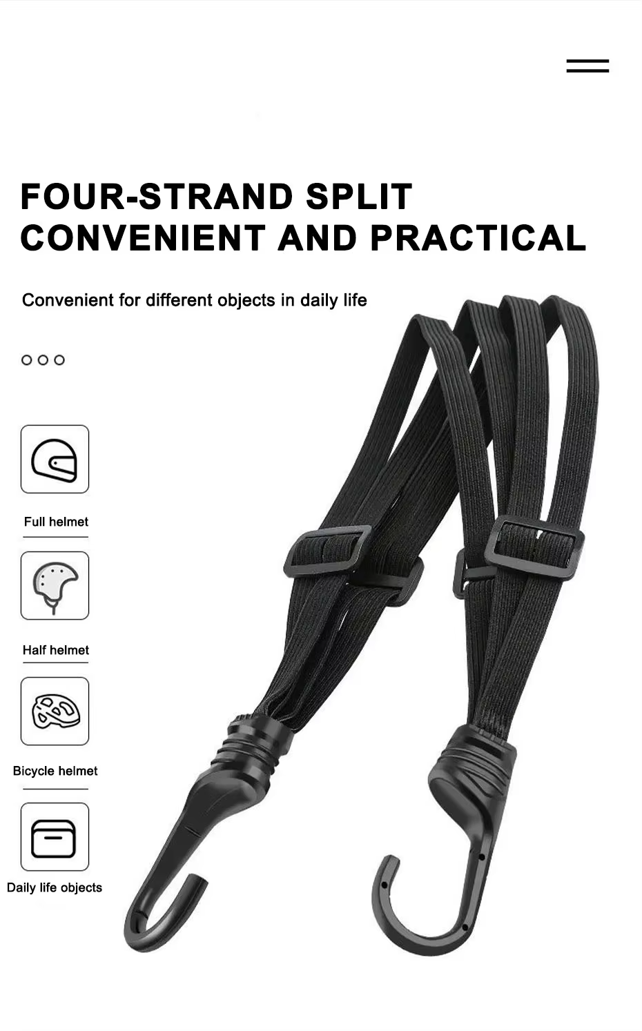 Corda Elastica Moto e Scooter 900 mm con 2 Ganci Antigraffio - Rete Portapacchi Universale per Casco e Carichi Extra - Ideale per Vanlife e Mototurismo