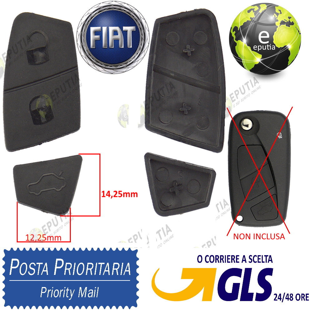 Gommino Ricambio Telecomando 3 Tasti Nero Compatibile Con Chiave Fiat Punto Panda Stilo Bravo Idea