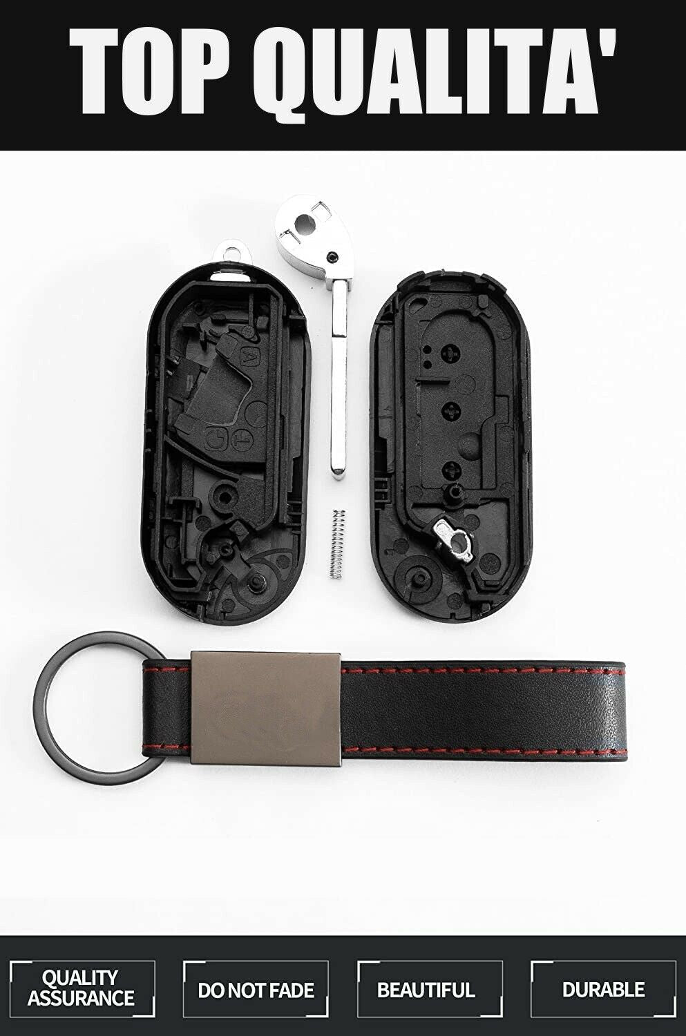 Guscio Cover Scocca Telecomando 3 Tasti Compatibile Con Fiat 500L Punto Evo Panda Lancia Musa Ypsilon - Ricambio Qualità Premium Con Lama Inclusa