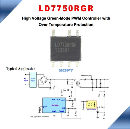 Circuito Integrato LD7750RGR Controller PWM SOP-7 per Monitor e TV LCD - Ricambio Elettronico Alta Qualità