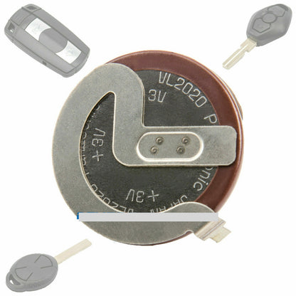 Batteria Ricaricabile Per Telecomando Chiave BMW E46 E60 E90 E91 X1 X3 - Pila Al Litio Con Pin A 90 Gradi - Compatibile VL2020 ML2020 LIR2025