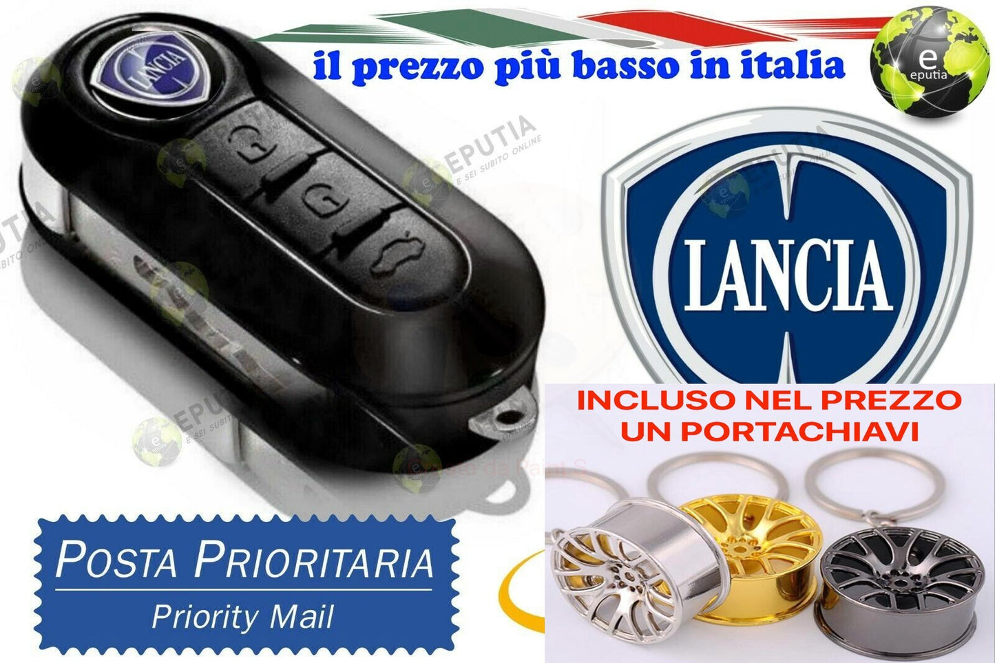 Guscio 3 Tasti Cover Telecomando Fiat 500L Punto Evo Panda Lancia Musa Ypsilon *
