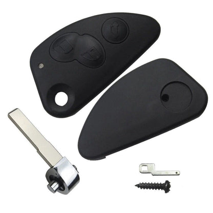 Guscio Chiave Compatibile Per Alfa Romeo 147 156 166 GT - Cover Telecomando 3 Tasti Con Lama A Scatto Nero E Rosso