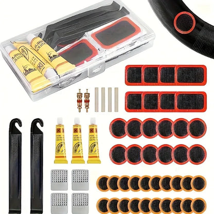 Kit di Riparazione Pneumatici Bicicletta Ciclismo 55 Pz Completo Set