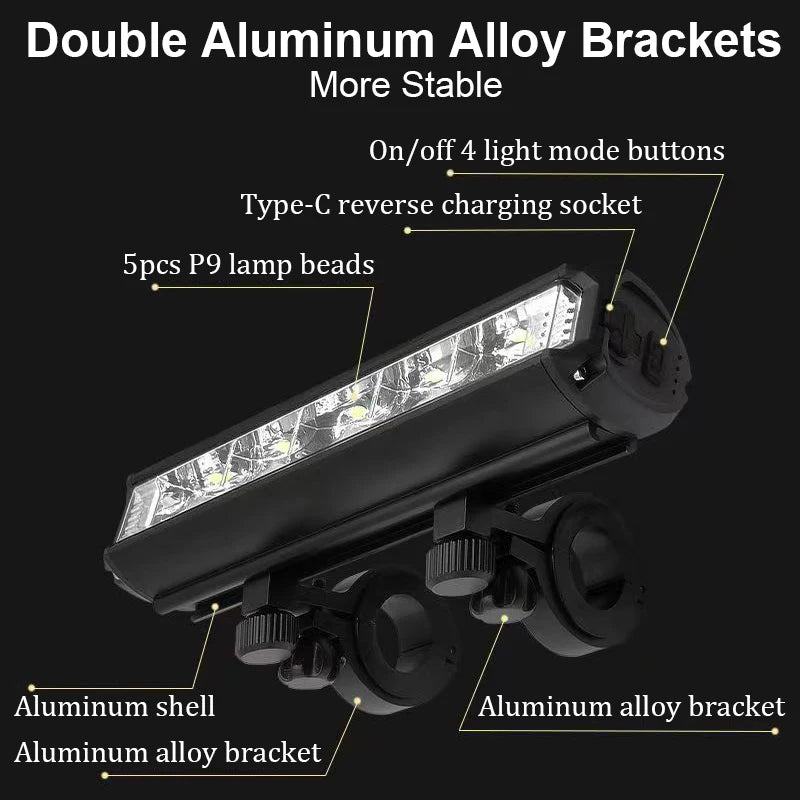 Luce per bicicletta anteriore in alluminio e ABS per ciclismo