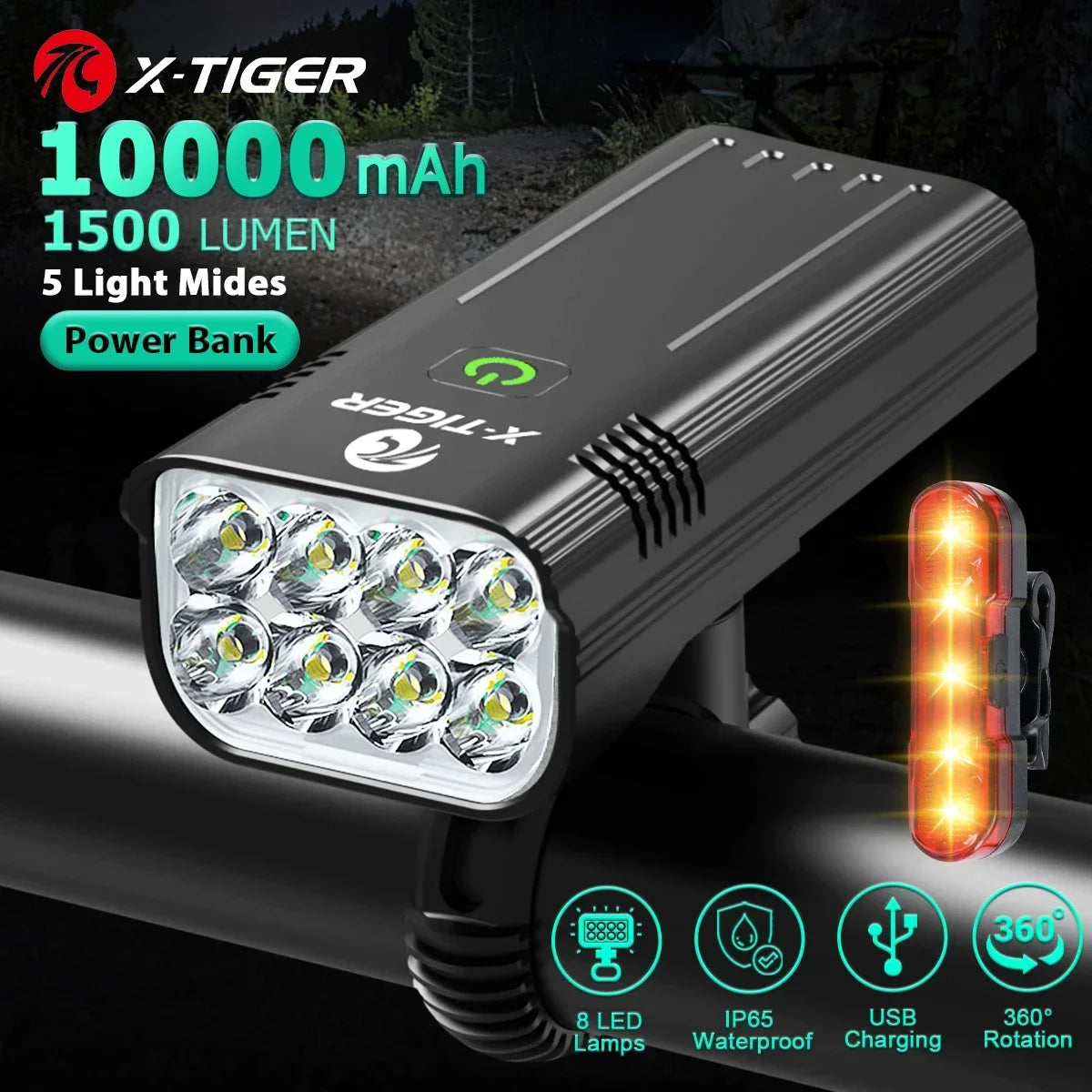 Luce per bici LED ricaricabile in ABS per bicicletta impermeabile
