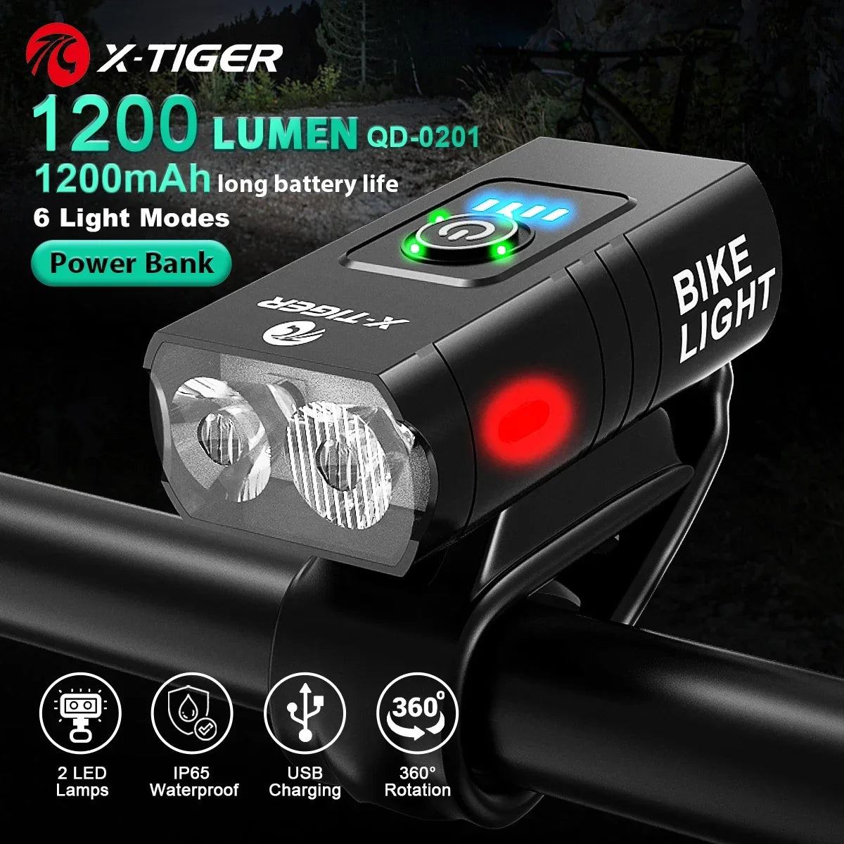 Luce per bici LED ricaricabile in ABS per bicicletta impermeabile