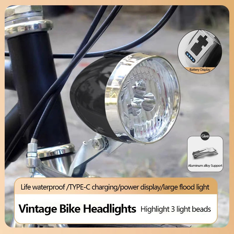 Luce anteriore per bicicletta 3 LED Faro per bici MTB Design retrò