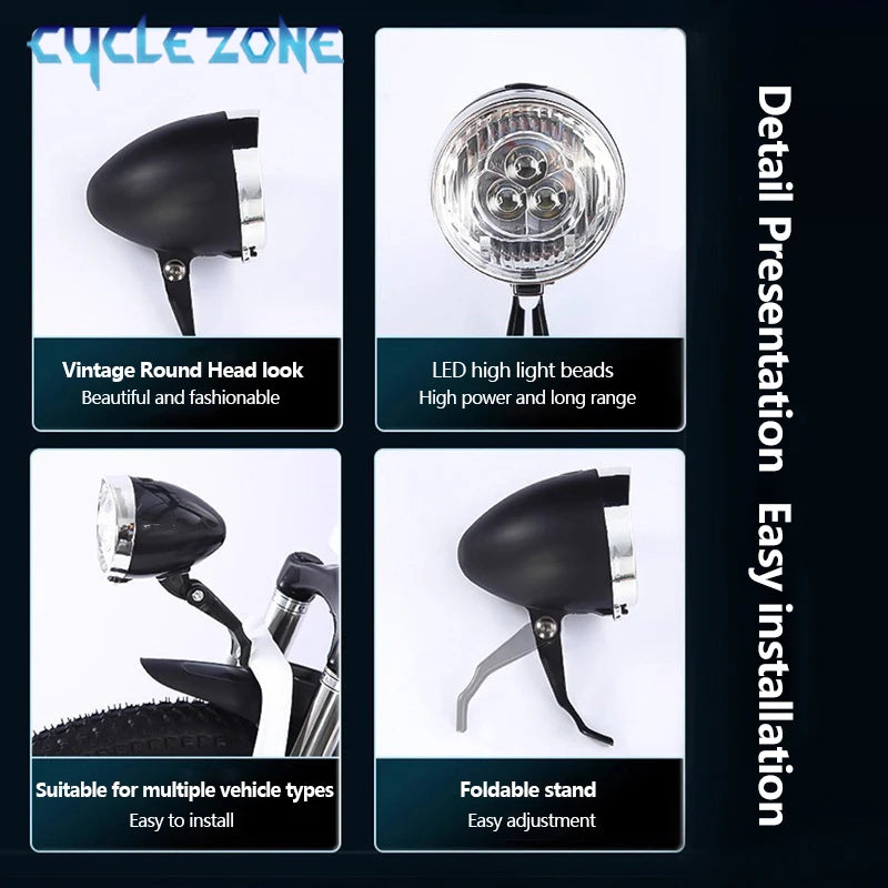 Luce anteriore per bicicletta 3 LED Faro per bici MTB Design retrò
