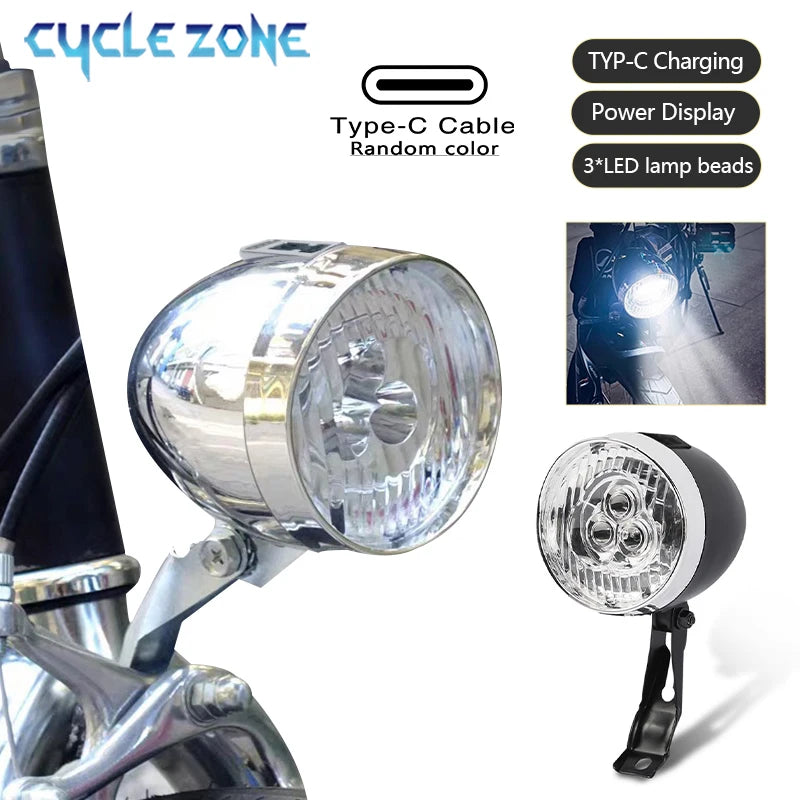 Luce anteriore per bicicletta 3 LED Faro per bici MTB Design retrò