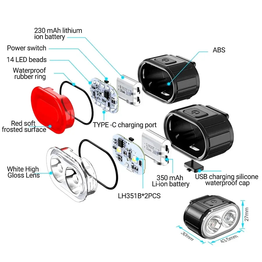 Luci per bicicletta ricaricabili tramite USB, lampada di sicurezza per bici in A