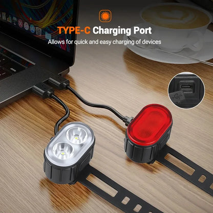 Luci per bicicletta ricaricabili tramite USB, lampada di sicurezza per bici in A