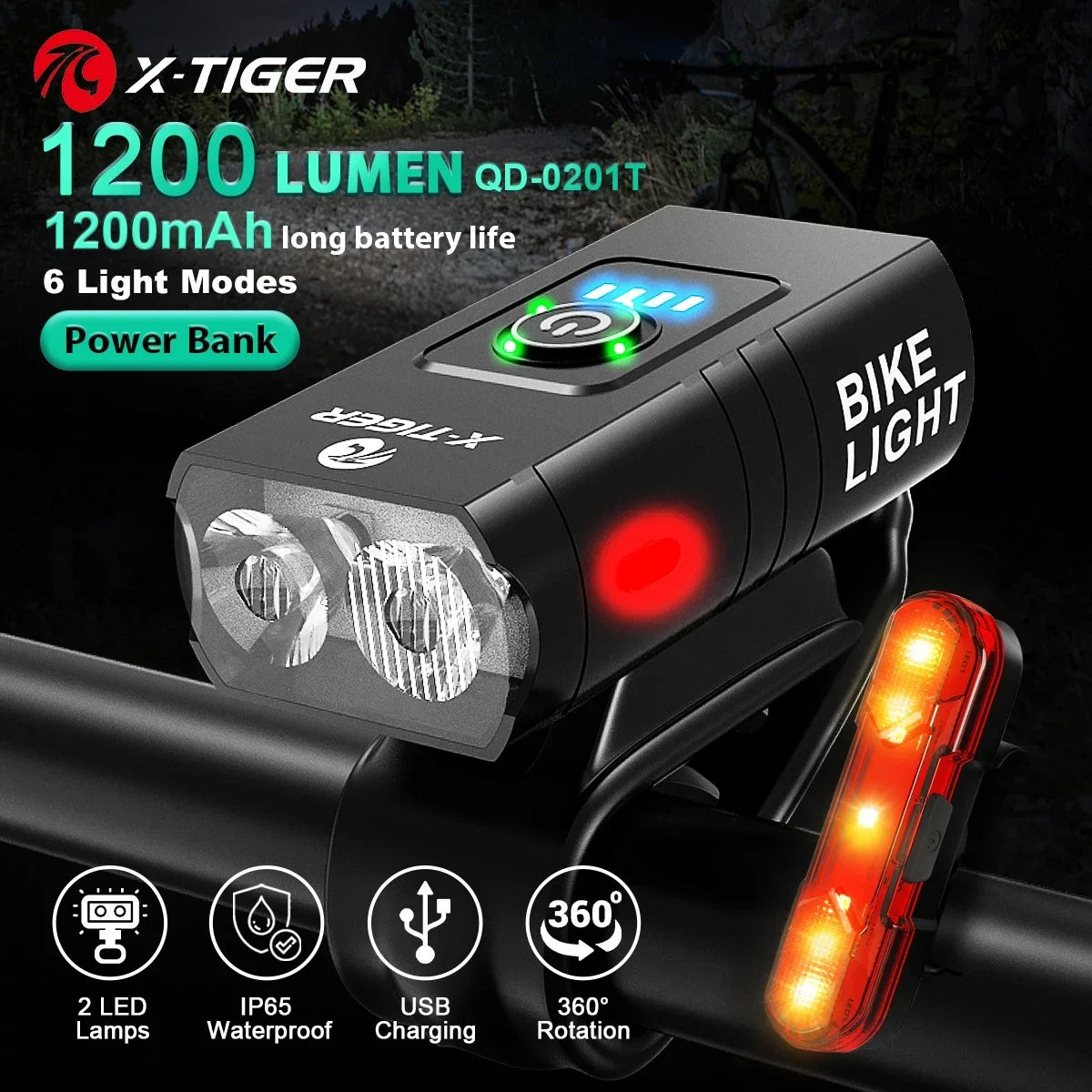 Luce per bici LED ricaricabile in ABS per bicicletta impermeabile