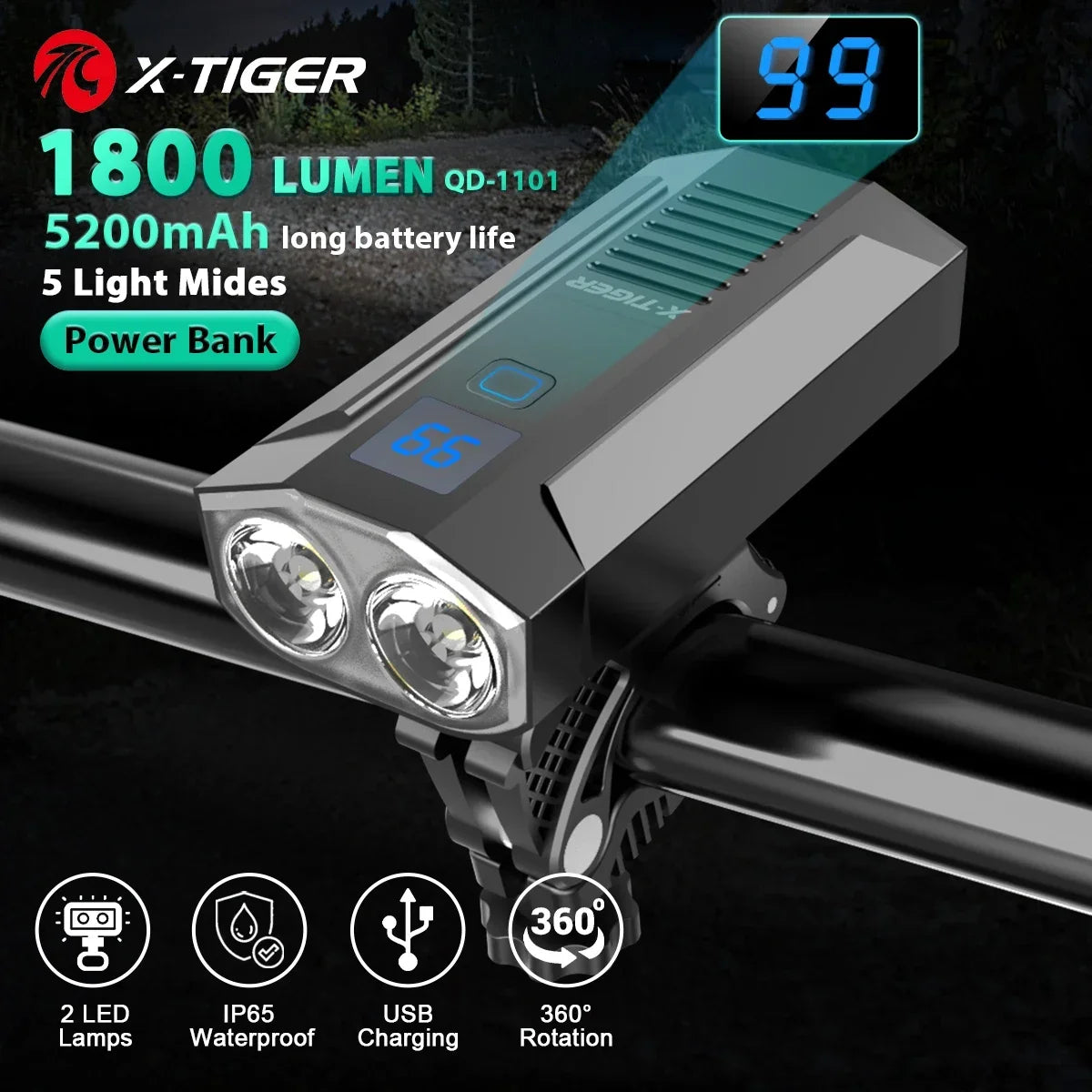 Luce per bici LED ricaricabile in ABS per bicicletta impermeabile