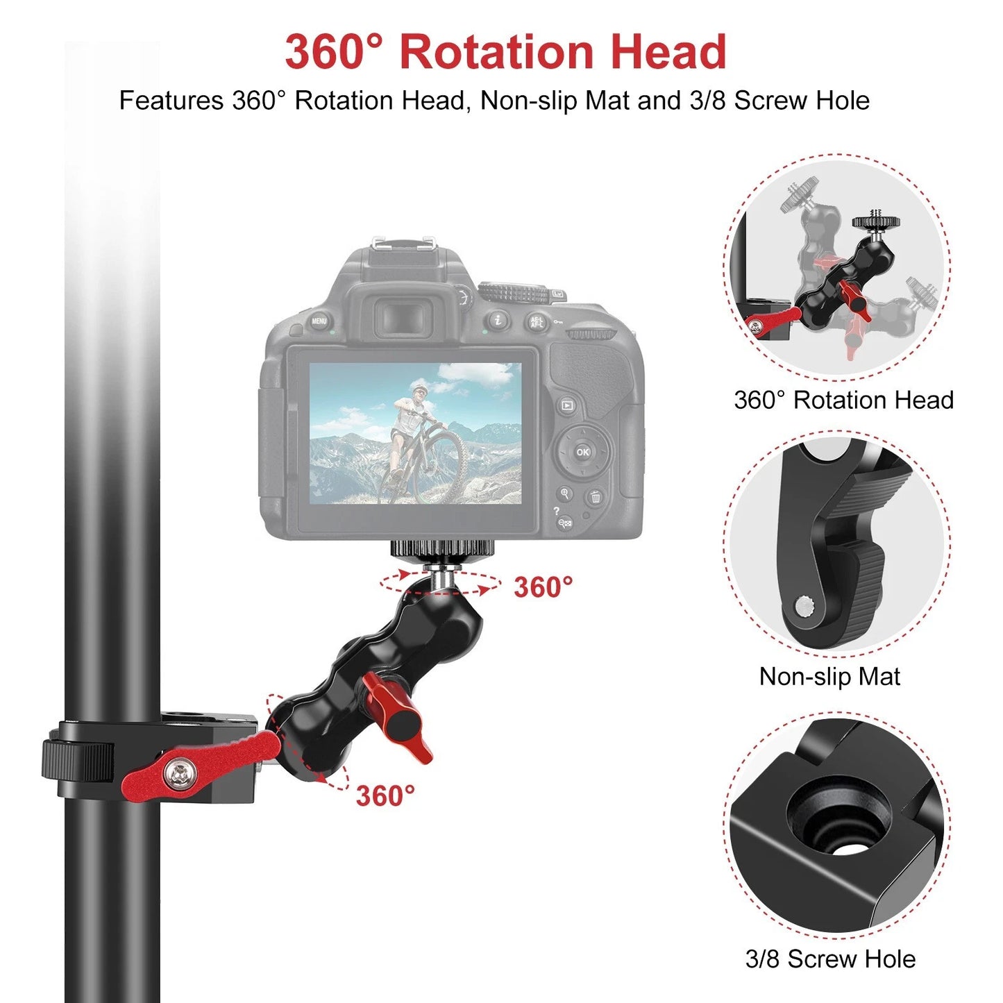 Super Morsetto Fotocamera con Testa a Sfera 360 e Supporto Magico Universale