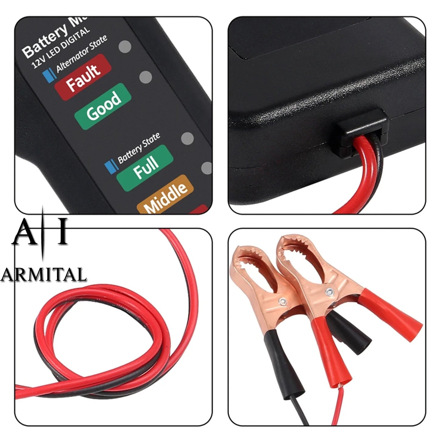 Tester Batteria 12V Professionale con 6 Indicatori LED e Analizzatore Stato Alternatore per Auto Moto ed Elettriche