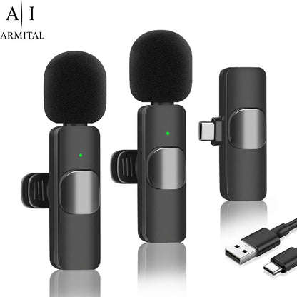 Microfono Lavalier Wireless Professionale Doppio per iPhone 15 Android e PC