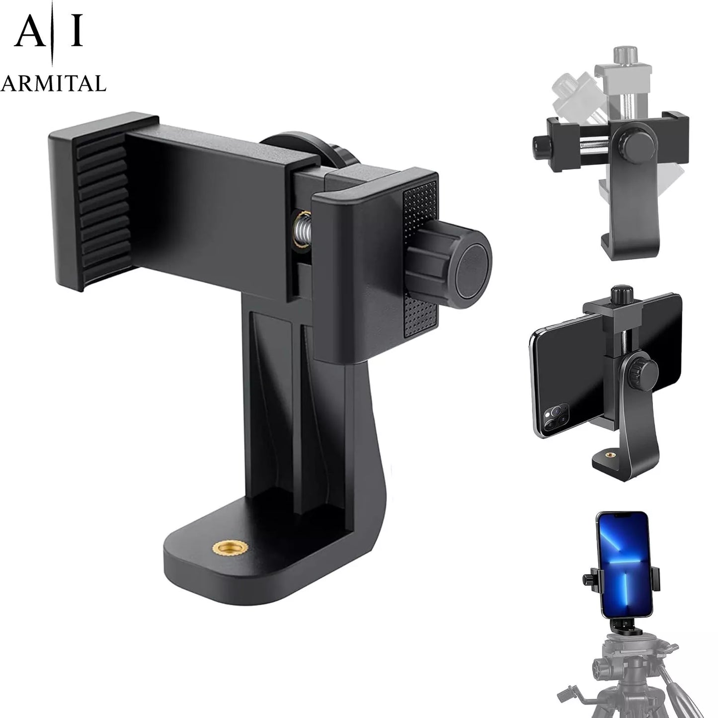 Supporto Smartphone Universale per Treppiede Rotazione 360 Gradi Attacco 1/4