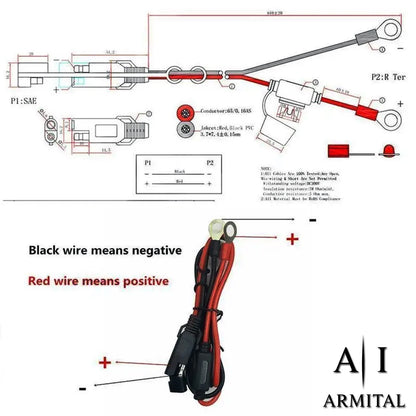 Cavo SAE 2 Pin Professionale con Terminali ad Anello e Fusibile 10A Integrato per Batteria Moto e Auto - Connettore a Sgancio Rapido 60cm 16 AWG