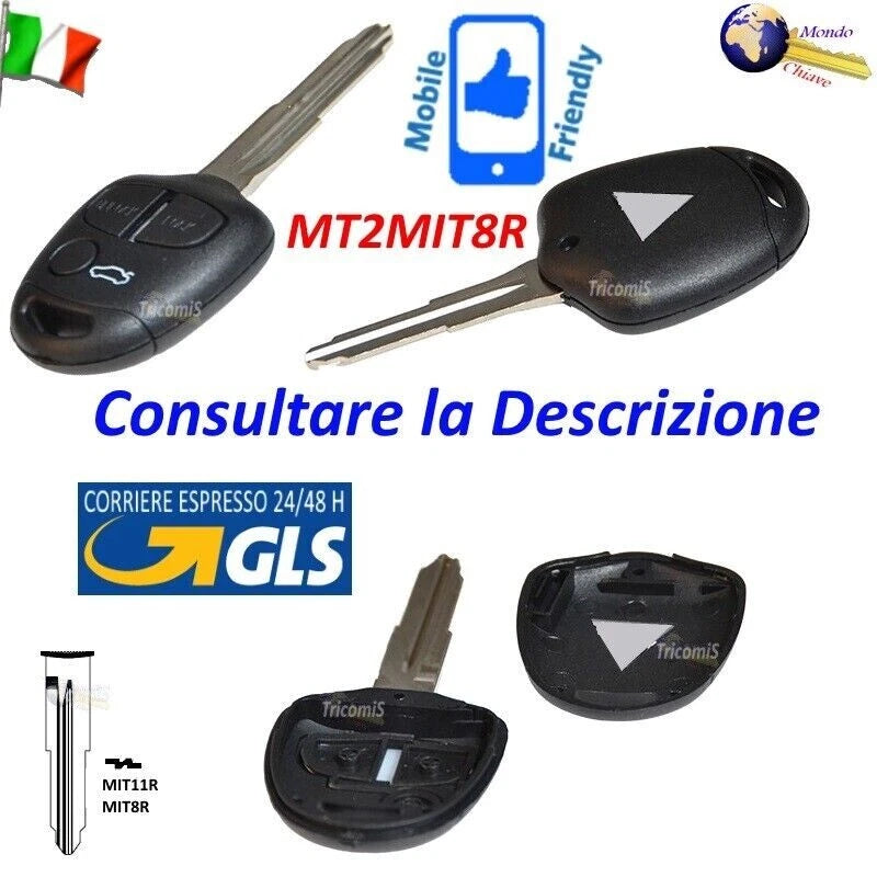 Guscio Scocca Chiave Compatibile Per Mitsubishi Pajero Lancer ASX Grandis Outlander - Ricambio 3 Tasti Con Lama Vergine Alta Qualità