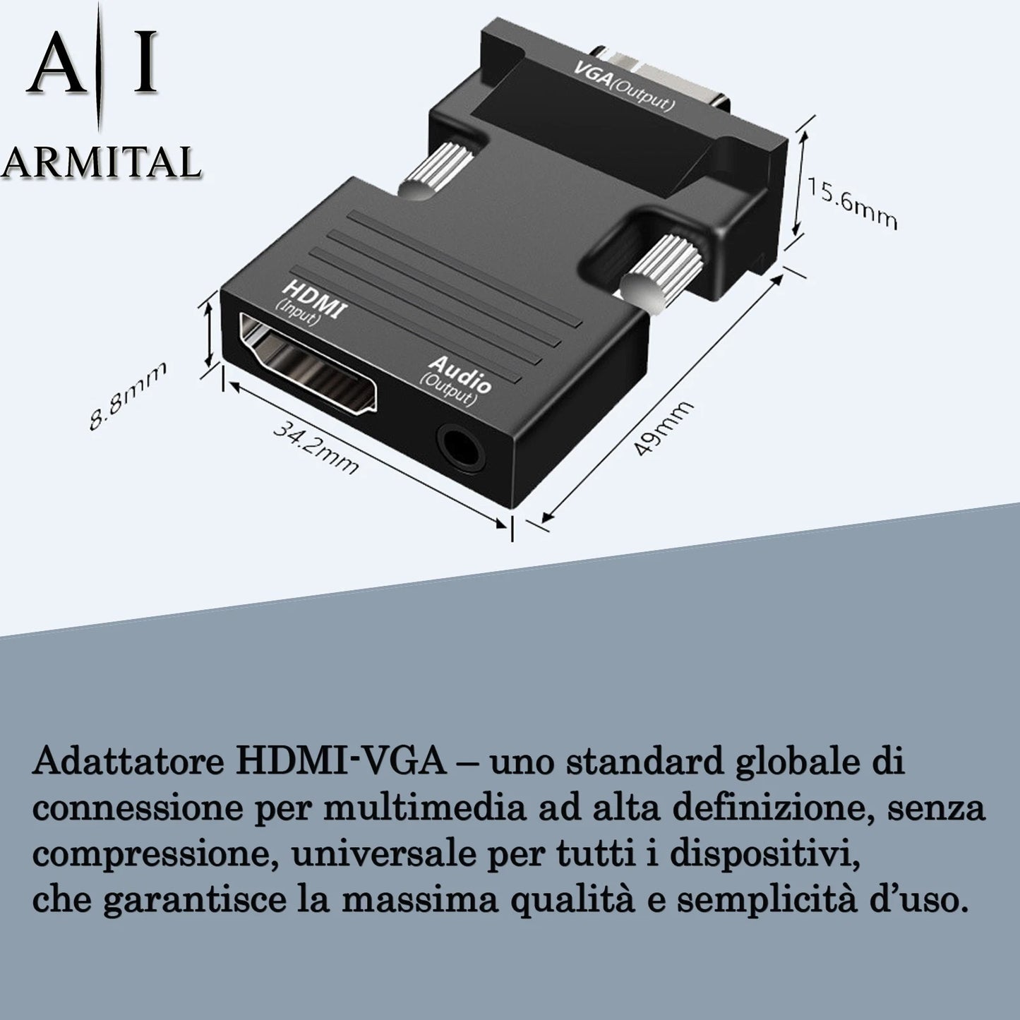 Adattatore HDMI Maschio a VGA Femmina 1080p con Uscita Audio Jack 3.5mm Nero
