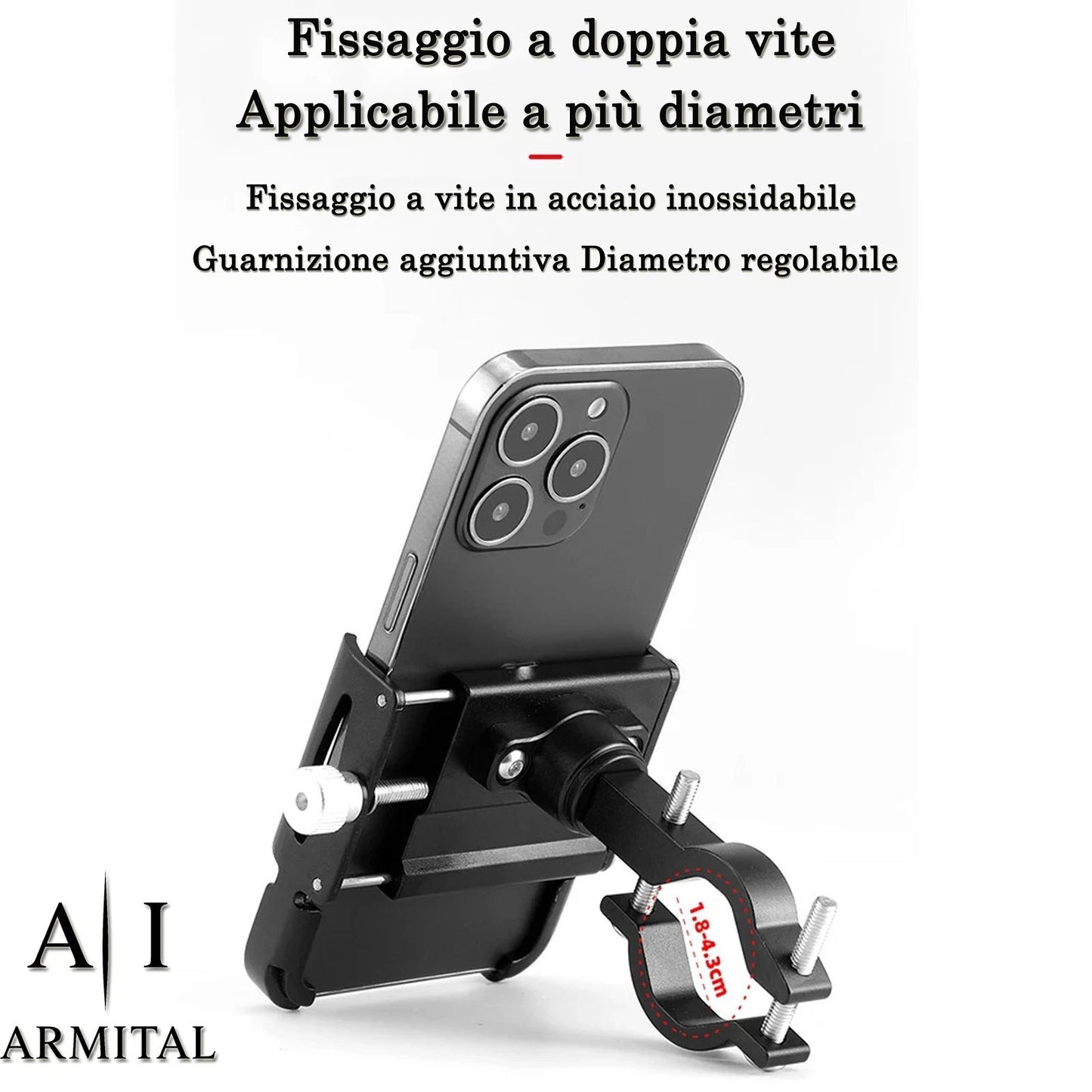Supporto Smartphone per Bici e Moto in Alluminio con Rotazione 360 Gradi Nero
