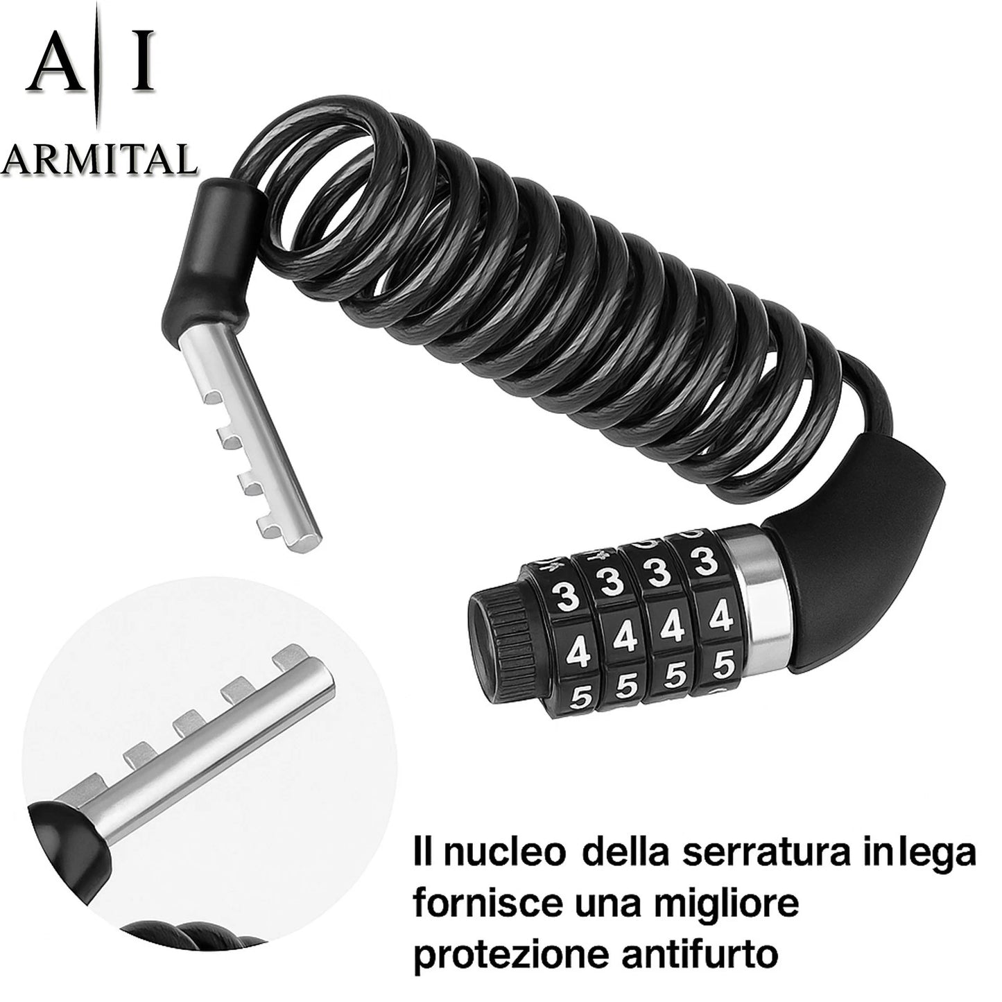 Lucchetto Antifurto per Casco Moto e Bici con Cavo in Acciaio Estensibile 2 Metri e Combinazione a 4 Cifre Personalizzabile