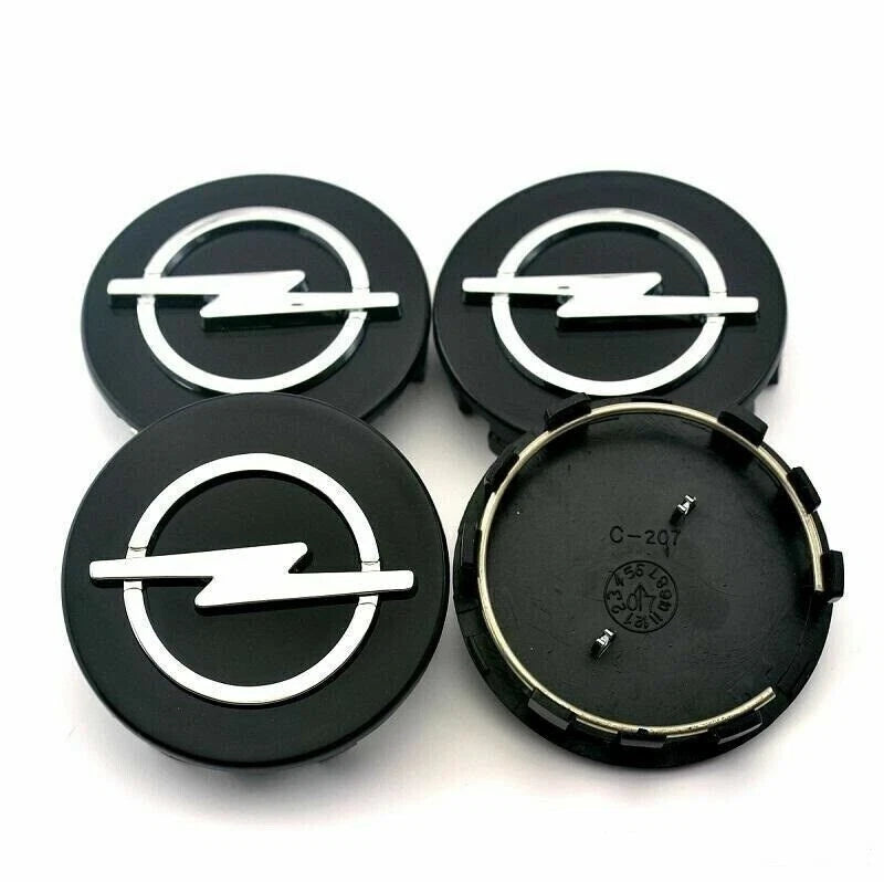 Set 4 Tappi Coprimozzo 58 mm Nero per Opel Corsa Astra Meriva Insignia Adam – Facili da Montare