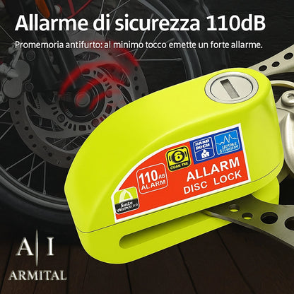 Lucchetto Bloccadisco Antifurto per Moto e Bici con Allarme Sonoro 110dB Robusto