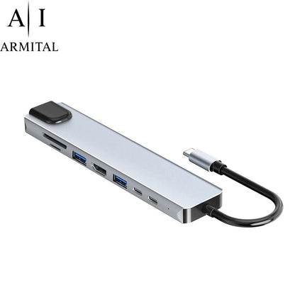 Adattatore Hub USB-C 8-in-1 HDMI 4K Ethernet SD TF 100W PD per MacBook Laptop