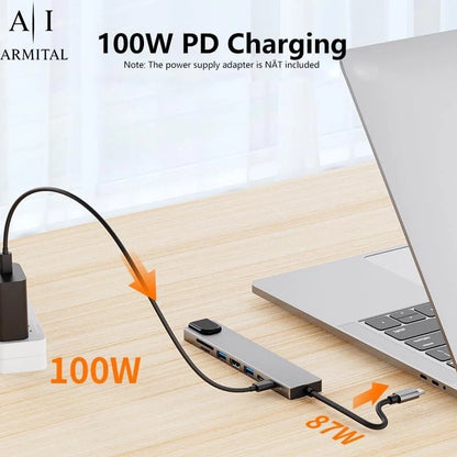 Adattatore Hub USB-C 8-in-1 HDMI 4K Ethernet SD TF 100W PD per MacBook Laptop