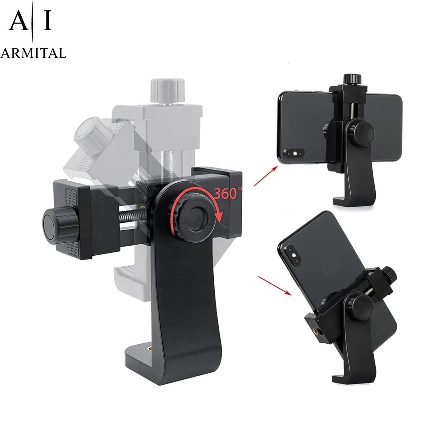 Supporto Smartphone Universale per Treppiede Rotazione 360 Gradi Attacco 1/4
