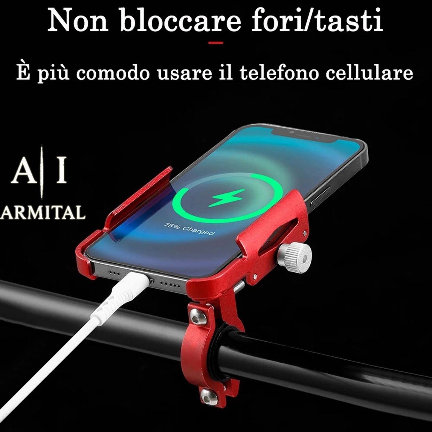 Supporto Smartphone per Bici e Moto in Alluminio con Rotazione 360 Gradi Nero