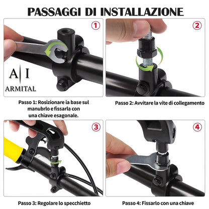 Coppia Specchietti Retrovisori Bici e Scooter Regolabili 360 Gradi HD Universali