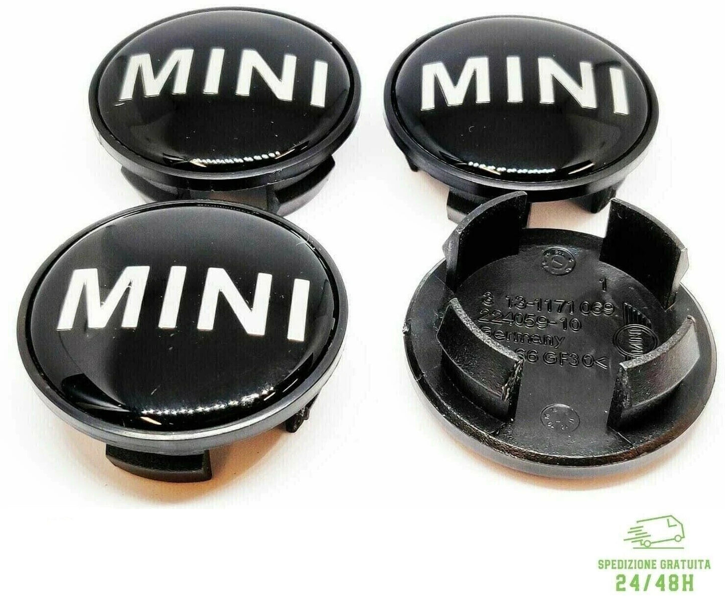 Set 4 Tappi Coprimozzo Per Cerchi In Lega Compatibili Con Mini Cooper One SD E Countryman S Diametro 54mm Finitura Nero Lucido