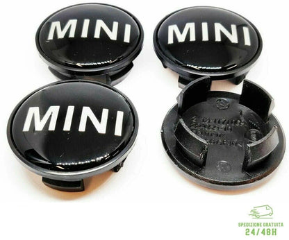 Set 4 Tappi Coprimozzo Per Cerchi In Lega Compatibili Con Mini Cooper One SD E Countryman S Diametro 54mm Finitura Nero Lucido