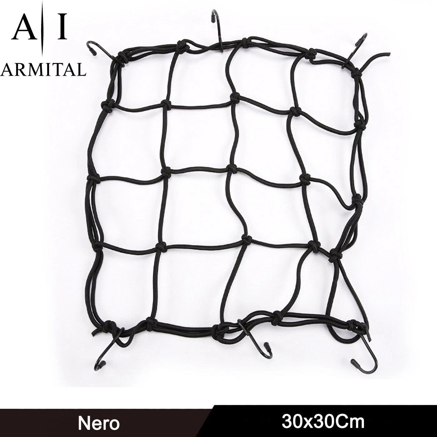 Rete Ragno Elastica Moto Universale 30x30cm Porta Casco e Bagagli con 6 Ganci Gommati Antigraffio Alta Resistenza
