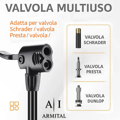 Pompa Da Terra Professionale In Alluminio 160 PSI Con Manometro Di Precisione Per Valvole Presta E Schrader Universale Bici Moto Auto