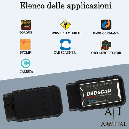 Scanner OBD2 Bluetooth ELM327 Diagnosi Auto Professionale Android e Windows
