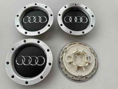 Set 4 Tappi Coprimozzi Per Cerchi In Lega Audi A3 A4 A5 A6 TT - Diametro 146mm Colore Nero Opaco - Ricambio Accessori Ruote Design Elegante