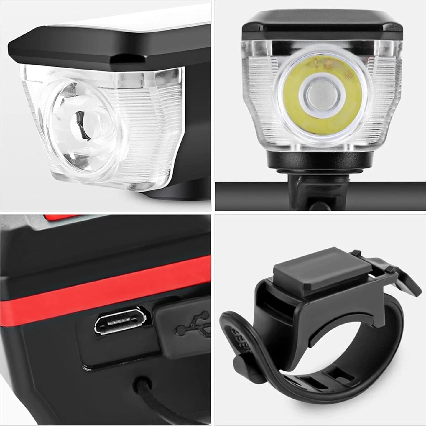 Luce Bici LED Solare USB con Clacson 120dB Impermeabile Batteria 2000mAh