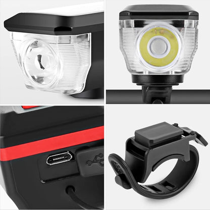 Luce Bici LED Solare USB con Clacson 120dB Impermeabile Batteria 2000mAh