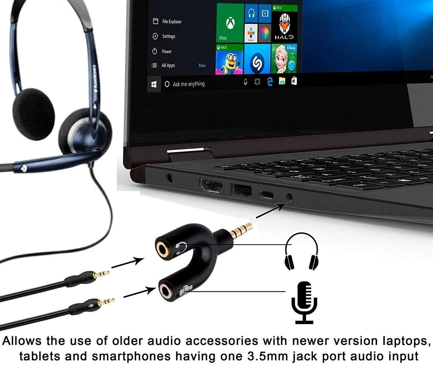 Adattatore Sdoppiatore Cuffie Jack 3.5mm TRRS per Microfono e Audio PC