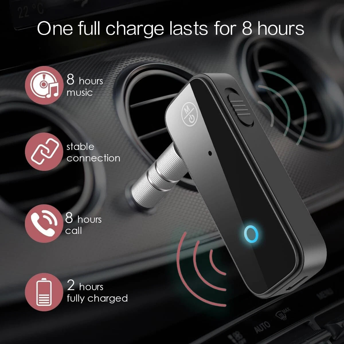 Adattatore Ricevitore Bluetooth 5.0 AUX per Auto Stereo Microfono Integrato HD