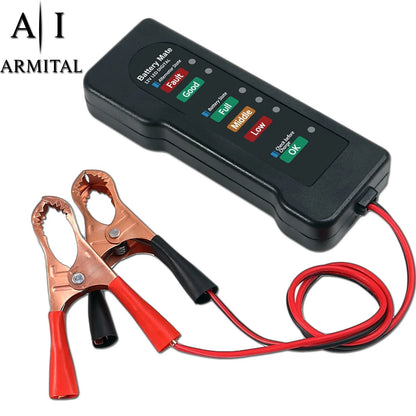 Tester Batteria 12V Professionale con 6 Indicatori LED e Analizzatore Stato Alternatore per Auto Moto ed Elettriche