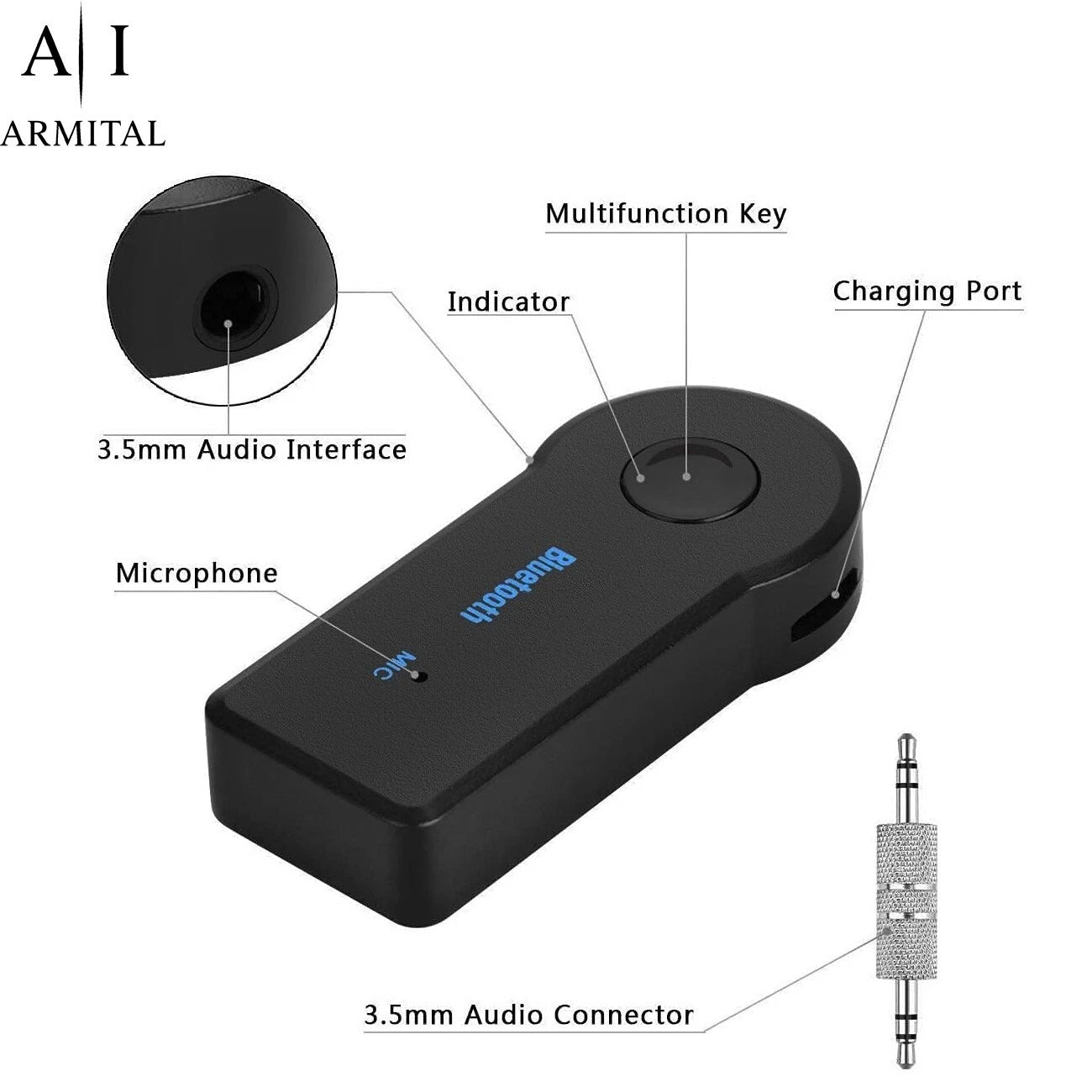 Adattatore Ricevitore Bluetooth 5.0 AUX 3.5mm Auto Stereo Chiamate Vivavoce HD
