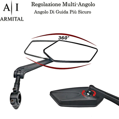 Coppia Specchietti Retrovisori Universali per Bici e Monopattino Elettrico - Lente Convessa HD Regolabile 360 Gradi in ABS Alta Resistenza