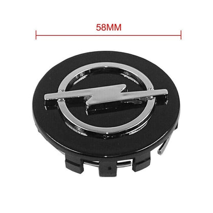 Set 4 Tappi Coprimozzo Nero 58mm Compatibili Con Opel Corsa Astra Meriva Insignia Adam - Borchie Centrali Per Cerchi In Lega In Abs
