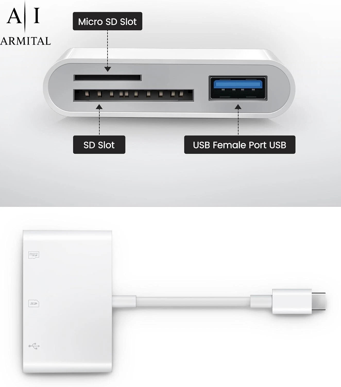 Adattatore USB-C OTG Lettore Schede SD Micro SD per iPhone 16 iPad e MacBook