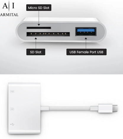 Adattatore USB-C OTG Lettore Schede SD Micro SD per iPhone 16 iPad e MacBook
